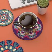 1PCS Mandala Coaster, Beverage Heat Absorption Technology Rubber + Coffee Cloth Coaster, Multi-Purpose Heat-Resistant Kitchen Table Mat, Tripod Mat, Multi-Function Non-Slip Heat-Resistant Pot Holder, Kitchen Insulation Mat, Kitchen Utility Tool, Round Tripod Mat, Non-Slip, Suitable For Picnics, Camping, Dinners, Parties - 隨機 - 查看 3