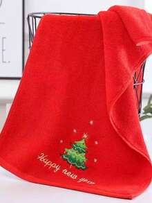 2PCS Christmas & New Year Towels Set, Holiday Themed Pure Bath And Face Towels, Soft Comfortable Absorbent Fabric, Perfect Gift, No Electricity Needed - Red & Green