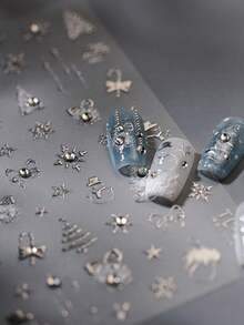 Hình dán móng tay họa tiết nơ bạc, pha lê, đá quý hình người tuyết, bông tuyết, cây thông Noel, ngôi sao, decal móng tay 5D trang nhã chủ đề mùa đông, phù hợp cho tiệc Giáng sinh, cho cả móng ngắn và dài. - Nhiều màu - Xem 2