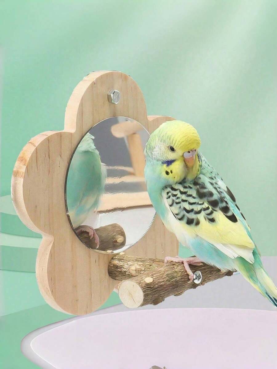 1pc Tiger Stripe Mirror Peony Flower Phoenix Black Stand Toy Platform, Suitable For Bird Cage Perch Parrot Supplies - Multicolor - View 1