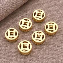 10/20 件 18K 镀金珠子扁平圆形隔珠黄铜散珠隔珠柱状圆珠隔珠适用于手链项链串珠首饰制作 DIY 工艺品 - 金色 - 查看 8