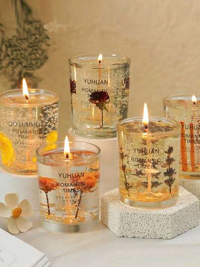 1 件透明香薰蜡烛，带真花蜡烛镶嵌，可用作中心装饰、烛光晚餐拍照道具、结婚周年生日礼物约会氛围装饰、餐桌客厅家居装饰