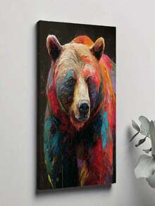 1PC Detailed Drawing Of A Bear On A Colorful Dark Background With A12X16inch And 16x24inch Framed , Classic Wooden Frame, Suitable For Living Room, Bedroom, Bathroom And Other Decorations, Perfect Gifts For Christmas, Halloween And Thanksgiving