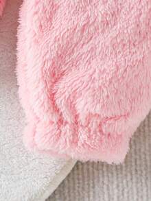 2 件套女婴兔耳连帽蓬松长袖运动衫夹克和毛绒长裤套装，休闲家居服 - 粉色 - 查看 10