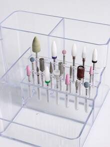 FULL BEAUTY 1pc Transparent Portable Empty Nail Storage Box With Layered Compartments For Nail Drill Bit Display Storage, Grinding Machine, Nail Polish, Brush, Tweezers Organizer - No Assembly Needed, Acrylic Desktop Nail Art Tool Organizer Nail Supplies