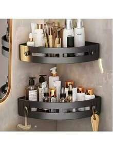 Półka łazienkowa 3 szt. z haczykami, regał do przechowywania i organizowania w kuchni, plastikowy uchwyt na butelkę szamponu, półka prysznicowa, akcesoria łazienkowe, półka bez wiercenia