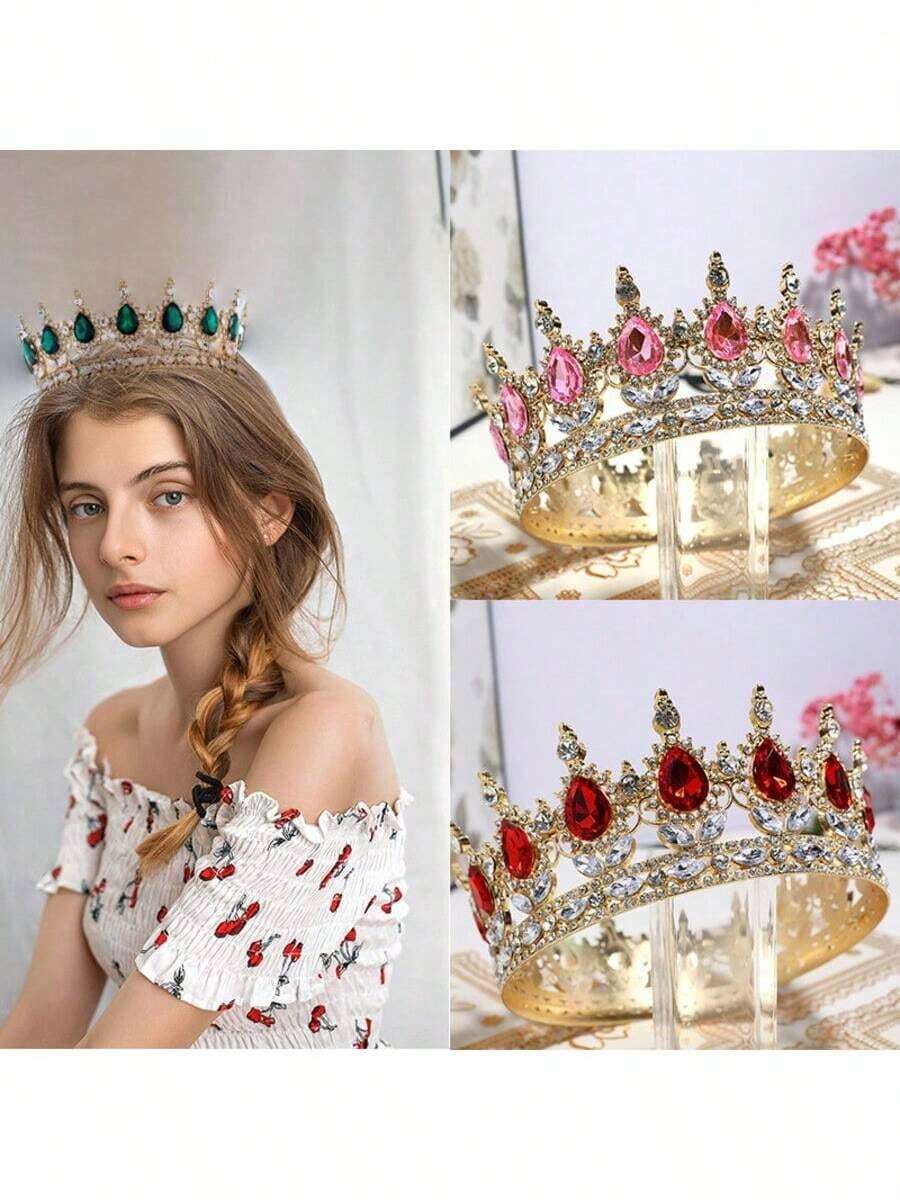 2 pièces/set Ensemble de couronne de strass en forme de larme pour anniversaire, couronne dorée reine d'anniversaire avec bretelle, accessoires pour cheveux joyeux anniversaire pour femmes, décorations de fête