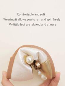 1 Pair Elegant Colorblock Cute Bow & Pearl Decor Girls/Kids Flat Shoes, Soft & Comfortable, Suitable For Spring, Summer, Autumn - Gold - View 6