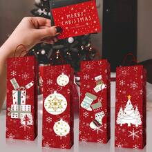 4 piezas Bolsas de regalo de vino navideñas, Serie roja, Juego de calcetines de regalo, Adornos de árbol de Navidad, Caja de regalo de fiesta, Adecuado para regalos de celebración de vacaciones navideñas