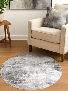 1PC Round Area Rug 3 Ft Circle Entryway Rugs Round Washable Door Mat Indoor Entrance, Non Slip Circle Front Door Rug, Printed Abstract Faux Wool Floor Carpet For Foyer Porch Sink, Grey Beige