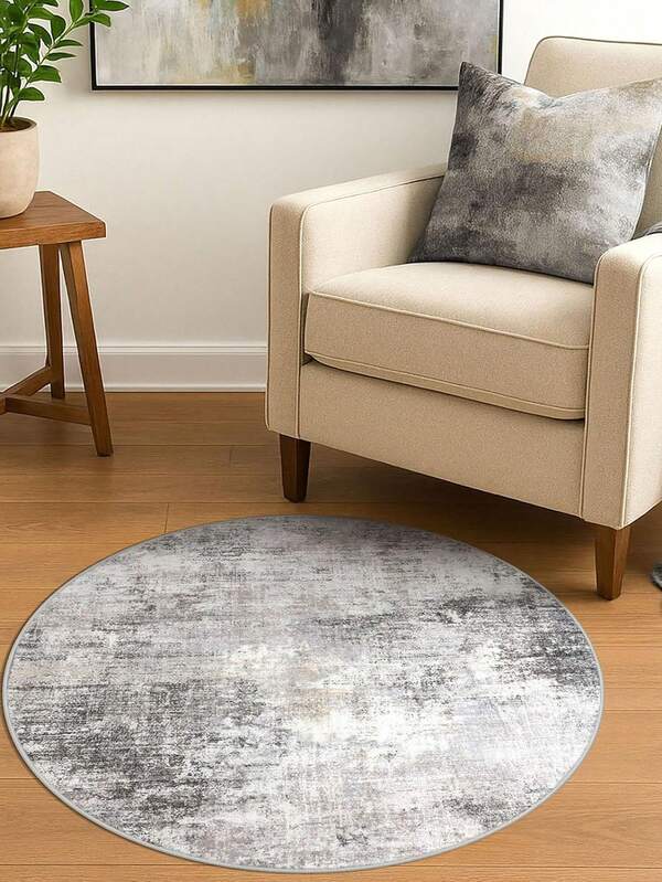 1PC Round Area Rug 3 Ft Circle Entryway Rugs Round Washable Door Mat Indoor Entrance, Non Slip Circle Front Door Rug, Printed Abstract Faux Wool Floor Carpet For Foyer Porch Sink, Grey Beige
