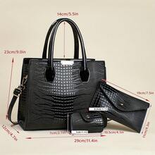 3 pezzi Borsa Tote in Pelle Lucida per Donne, Nuova Borsa a Tracolla a Spalla di Grande Capacità, Borsa Combinata con Motivo a Pietra, Borsa da Pendolarismo, Regalo di Compleanno, Appuntamento, Ricevimento d'Affari, Essenziale per Viaggi Casual