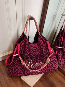 极简时尚个性化豹纹手提包，时尚百搭大容量休闲单肩包，小众流行多功能斜挎包，配有长肩带，适合购物和户外露营 - 彩色 - 查看 8