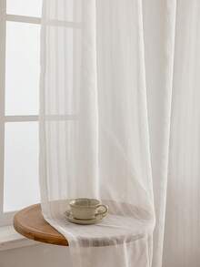 Simple Striped Sheer Curtain Panels, Suitable For Living Room And Bedroom, Semi-Transparent - White - View 3