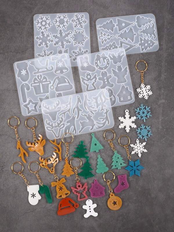 Molde de silicona para pendientes navideños con diseños de árbol de Navidad, copo de nieve, muñeco de nieve y reno, para hacer joyas y decoraciones navideñas