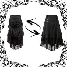Vintage Gothic High Waist Skirt For Women, Victorian Steampunk Lace Asymmetrical Ruffle Hem Midi Skirt, Sexy Cosplay Renaissance Party Outfit, Punk Festival Dance Skirt, Y2K Alternative Fashion Clothing - 黑色 - 查看 6