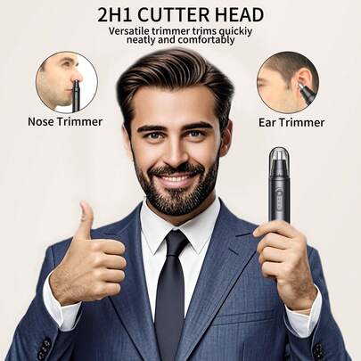Um Aparador de Pelos do Nariz Elétrico 2 em 1 para Homens - Aparador de Pelos do Nariz, Tesoura de Pelos do Nariz, Aparador de Narinas, Aparador de Pelos da Orelha, Cortador de Pelos da Orelha