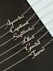 1 件简约时尚星座字母吊坠钛钢项链女生十二生肖字母锁骨链项链适合生日礼物和日常佩戴