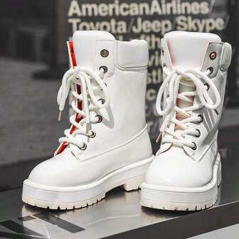 New Stylish High-Top Lace-Up Waterproof Snow Boots For Men, American Streetwear Style, Thick Sole, Lightweight, High-End Bread Shoes