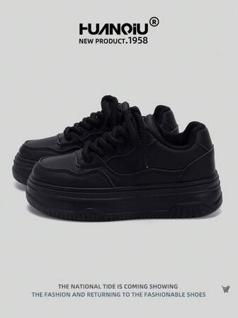  HUANQIU Women Thick Sole Versatile White Sneakers, Comfortable & Stylish, Suitable For All Seasons, Sports, Students, Casual Wear