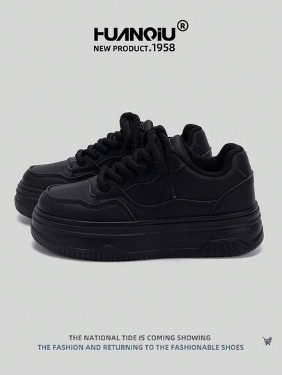  HUANQIU Women Thick Sole Versatile White Sneakers, Comfortable & Stylish, Suitable For All Seasons, Sports, Students, Casual Wear