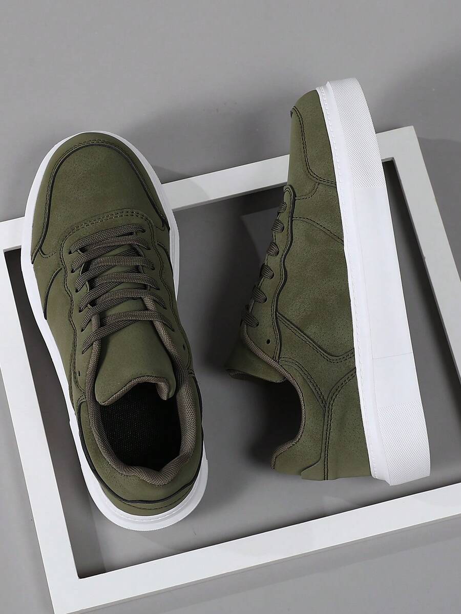 46 White Thick Sole Men's Casual Sneakers, Lightweight Soft Bottom Breathable Sports Shoes - Green - View 1