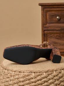 WHDXY 1 Pair Women's Square Toe Basic Solid Buckle Closure High Heel Pumps, Sexy 7CM Chunky Heel Office Lady/Flight Attendant Dress Shoes - 鏽棕色 - 查看 7