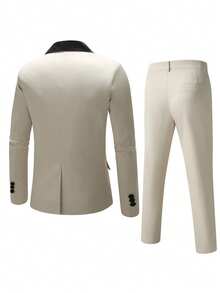Men's Classic Contrast Color Suit Set, Including Jacket And Pants, Enjoy A Premium Wearing Experience, Suitable For Spring And Autumn - Beige - View 2