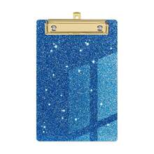 1pc Sparkling Glitter Acrylic Clipboard - Durable PMMA Material, 6 Vibrant Colors (Blue, Pink, Green, Purple, Yellow, White) With Metallic Edges & Sparkling Glitter - Compact Portable Design For Classroom, Office, School, Notebooks & Journals