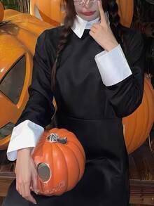 1 pezzo Abito costume da Mercoledì Addams/Cosplay, abito a collo e lunghezza media, per Ognissanti