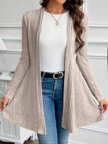 Women's Solid Color Textured Casual Long Sleeve CardiganWomen's Casual Solid Color Ribbed Knit Jacket - Màu Khaki - Xem 5