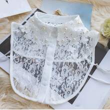 1pc Women's Elegant Black & White Lace Embroidered Detachable Collar, Floral Pattern, Beaded Decor, And Semi-Blouse Design, Versatile Accessory For Autumn/Winter Outfits For Dress For Christmas Decor