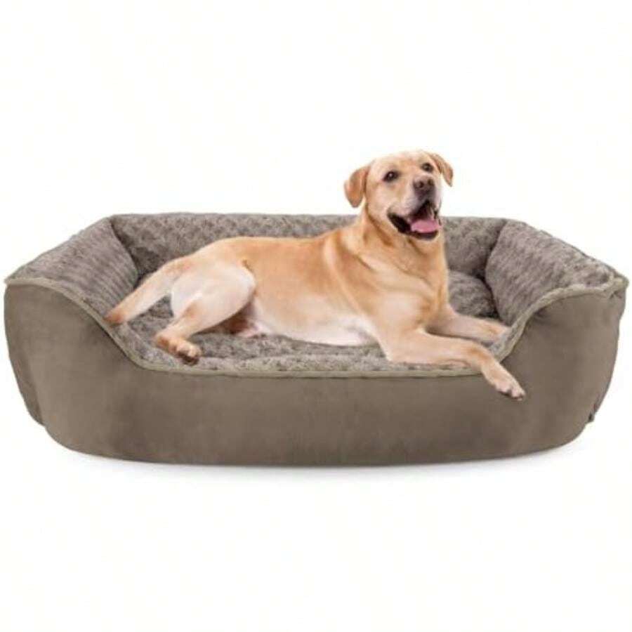 JOEJOY Rectangle Dog Bed For Large Medium Small Dogs - Washable Orthopedic Sofa Bed, Soft Breathable Puppy & Pet Cuddler, Durable Calming Dog Bed With Anti-Slip Bottom, Multiple Sizes,(XL(35"X 25"X 10") Dark Brown) - Type9 - 查看 1