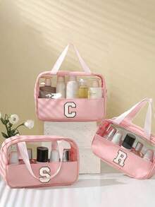 1pc Large Capacity Travel Makeup Bag, Handheld Cosmetic Organizer Bag, Portable Toiletry Bag, Makeup Brush Holder, Skincare Products Storage Bag, Handbag, Waterproof Bathroom Toiletry Bag, Suitable For Lipstick, Makeup Brushes, Eyeshadow, Mirror, Eyeliner, Lip Gloss, Skincare, Toothbrush, Toothbrush Cup, Soap, Shampoo, Comb, Watch, Phone, Necklace, Jewelry, Digital Products, Storage, Christmas Gift, Gift For Women, New Year Gift Wash Bag For Travel For Bathroom For Women