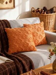 1pc/2pcs Maple Cushions, 18 X 18 Inches, Orange, Farm, Decoration, Autumn Harvest Theme, Festival, Synthetic Hair, Sofa, Bed Or Room - Orange - View 12