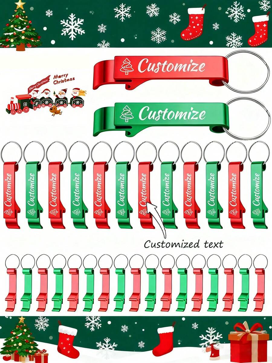 1/10 piezas Abrebotellas personalizado con llavero, personalizable con nombre/logotipo/texto, con temática navideña a granel para recuerdos de fiesta, regalos corporativos, decoraciones de boda y Año Nuevo, de acero inoxidable duradero y fácil de limpiar - Adecuado para eventos promocionales, fiestas navideñas y recuerdos para invitados