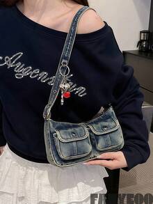 [US-Based Shipping]Fashionable Vintage Women's Distressed Denim Shoulder Bag, Multifunctional High-Quality Crossbody Bag, Niche Fashion Handbag, Stylish Solid-Color Minimalist Durable Vintage Tote Bag. Suitable For Women's Daily Use, Dates, And Gifts. Avant-Garde Women's Fashion Shoulder Bag. Explore Punk-Style Letter Clutch Bags, Denim Clutch Bags With Long Shoulder Straps. Women's Casual Tote Bag, Multifunctional Commuter Bag, Fashionable Shoulder Bag, Suitable For Women's Daily Use, Popular Women's Bag Styles, Women's Tote Bag, Perfectly Complements Fall/Winter Outfits, Ideal As Gifts For Halloween, Christmas, New Year, And Other Holidays. Cyber Monday Holiday Gift Velvet Party New Year Birthday Gifts For Girlfriend, Mother, Wife, And Friends Valentine's Day Gifts New Year Gifts Valentines Gifts - 多色 - 查看 5