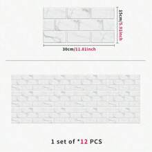 12pcs Classic Black/White/Gray Tile Wall Stickers, Suitable For Living Room And Bedroom Home Decor, Bathroom Wall Decor, Waterproof Self-Adhesive Tile Stickers, Vinyl Wallpaper, Kitchen Oil-Proof Tile Stickers - Multicolor - View 13