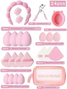 50/1 Piece Makeup Brush Set, Includes 25 Makeup Brushes, Powder Brush, Blush Brush, Highlighter Brush, Eyeshadow Brush, Lash Comb, Eyeliner Brush, Contour Brush, 4 Makeup Sponges, 4 Triangle Foundation Sponges, 5 Mini Makeup Sponges, 3 Mini Finger Puff, 3 Makeup Blender Sponges, 1 Makeup Brush Cleaning Bowl, 1 Eyelash Curler, 1 Waterproof Portable Makeup Storage Bag, 1 Headband + 2 Wristbands, Makeup Tool Kit, Multiple Styles