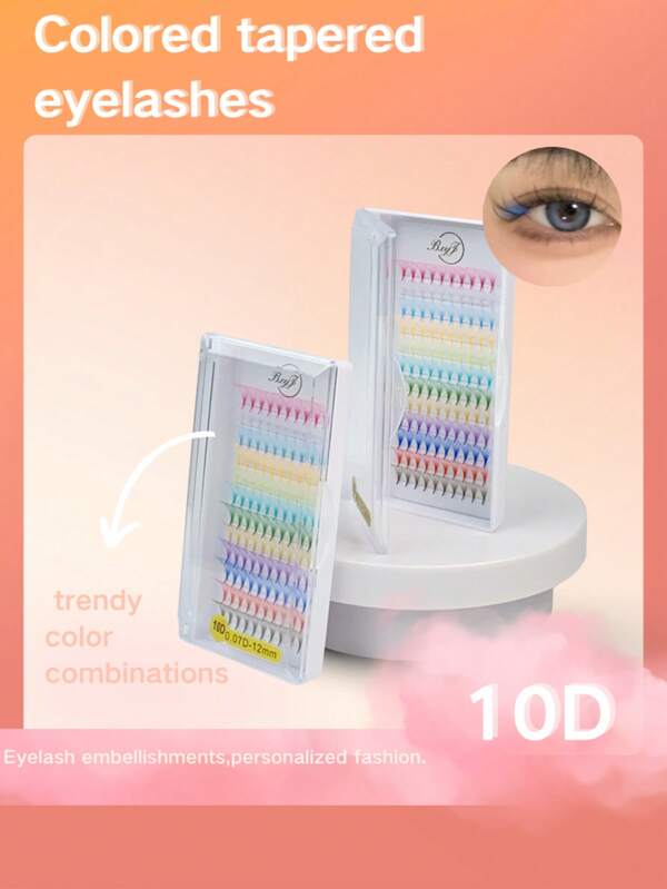 120 Stücke/Box 10D farbige dramatische Wimpern, natürliches Aussehen, geeignet für Musikfestivals, Anime/Manga inspiriertes Make-up