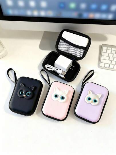 Fashionable Cat Shaped Cable & Earphone Storage Pouch Cable Organizer Electronic Organizer Storage Bag Waterproof Portable For Travel For Tech For Women For Men