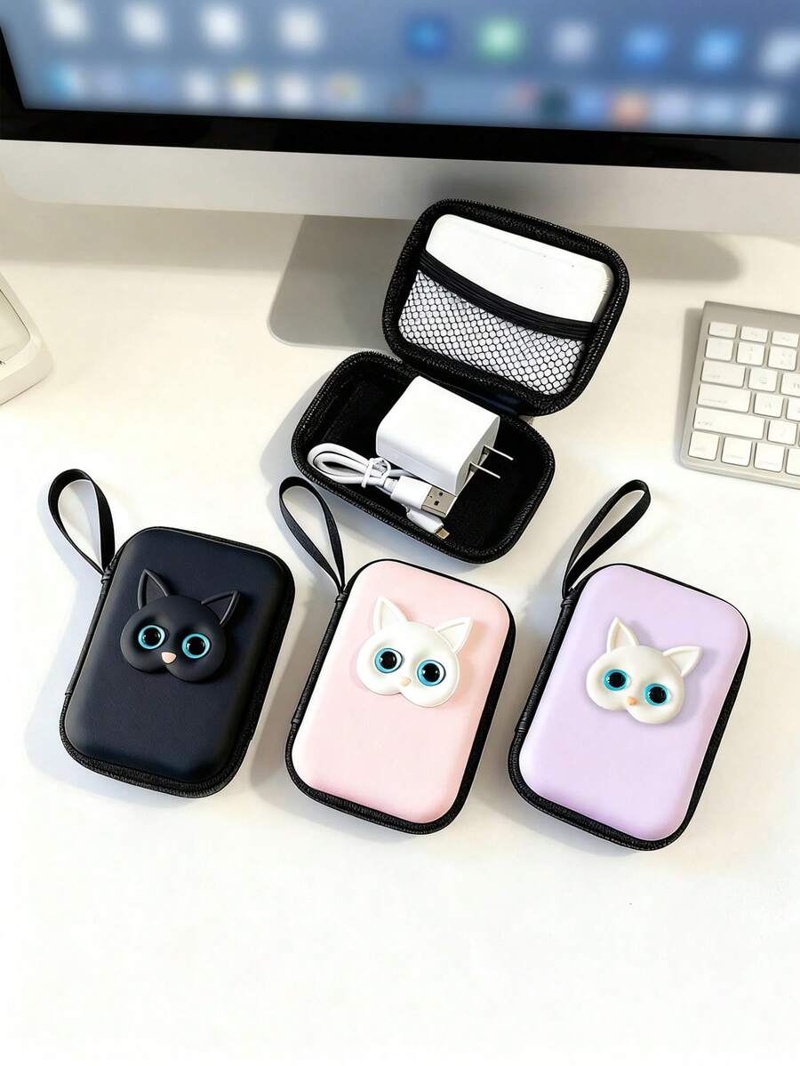 Fashionable Cat Shaped Cable & Earphone Storage Pouch Cable Organizer Electronic Organizer Storage Bag Waterproof Portable For Travel For Tech For Women For Men Charger Bag Charger Case Waterproof Bag Travel Essentials