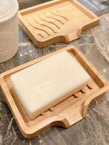 1pc Wooden Soap Dish Bamboo Soap Holder Handmade Soap Box - Multicolor - View 1