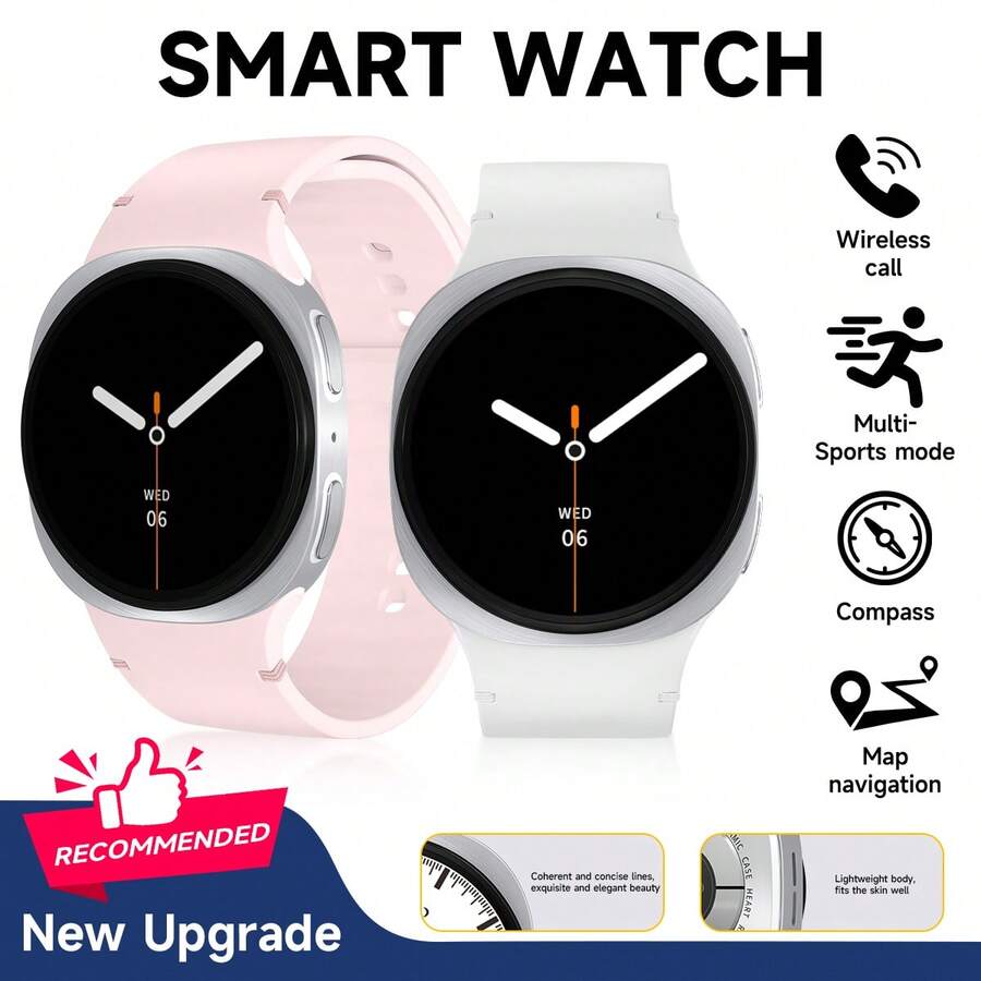 Smartwatch, kabellose Anrufe/Wählen, mehrere Sportmodi, Anrufbenachrichtigungen und -ablehnungen, SMS-Benachrichtigungen, benutzerdefinierte Hintergründe, Herzfrequenz, Blutdruck, Blutsauerstoff, Sprachassistent, Frauengesundheit, Kompass, kompatibel mit iOS/Android, geeignet als Sommergeschenk.