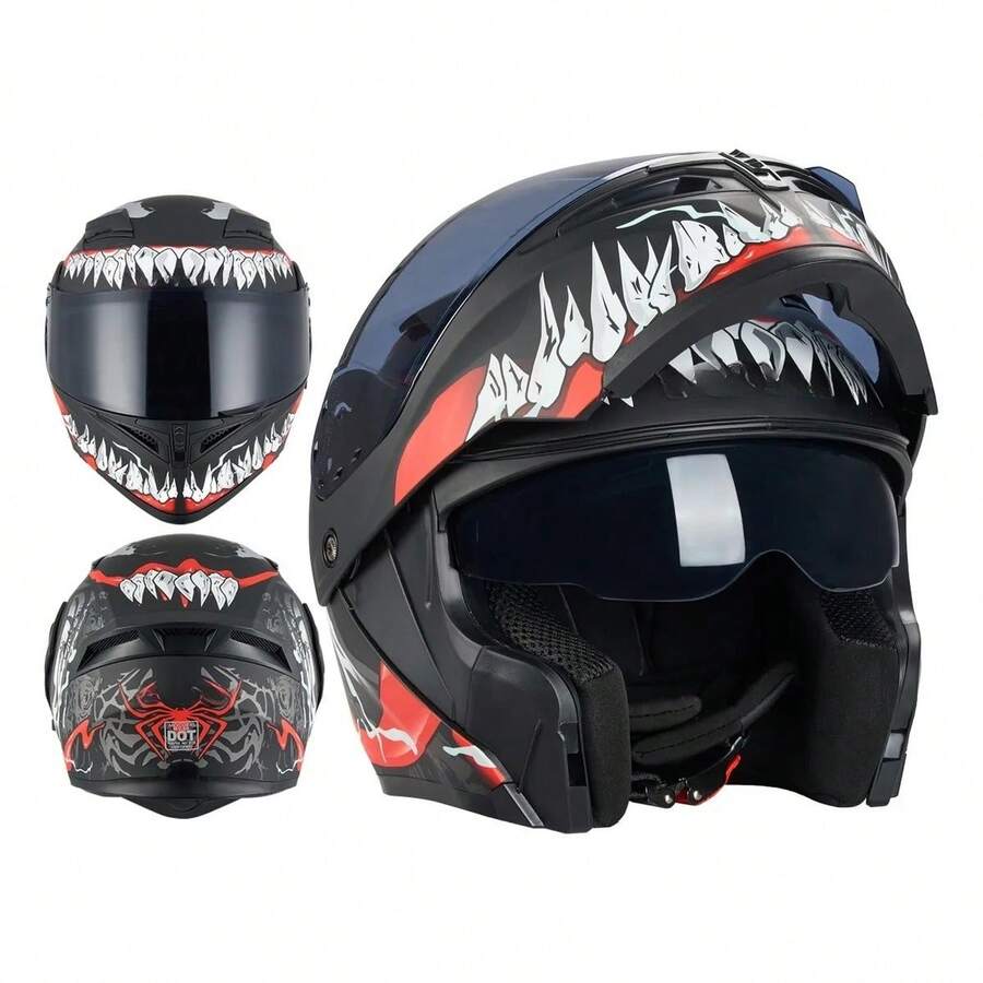 Casco Abatible Certificado Dot Para Moto Negro My-90 Mocoerl - Red Casco venomo - Ver 1