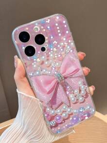1pc New Luxury Rhinestone Shell Pearl Bow Design Phone Case Compatible With IPhone 17 Pro Max, 17 Pro, 17 Air, Cute Pattern Gift For Friends, Family, Couples, Birthday, Festivals, Black Matte Soft Silicone Protective Cover Compatible With IPhone 16/15/14/13/12/11/Pro/ProMax/X/XR/XS/XSMax/7/8/Plus, Galaxy S25 Ultra, S24 Plus, S23 FE, S22, A55