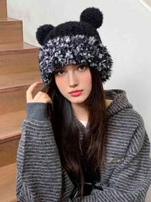 1 szt. Damska dzianinowa czapka z uroczym zwierzęcym wzorem, z kolorowym, puszystym pomponem na górze, miękki i ciepły materiał, nadaje się do noszenia na co dzień, do szkoły, dojazdów do pracy, spacerów po parku, jazdy na nartach, filmów, spotkań, zakupów świątecznych, fotografii ulicznej
