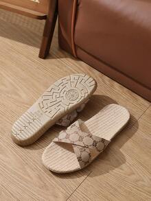 Women's Casual Flat Summer Slide Sandals, Luxury Slip-On Round Toe Mule Slippers - Khaki - View 7