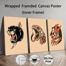 3 bức tranh tường nghệ thuật hình xăm rắn đóng khung bằng gỗ, trang trí tường hình xăm Flash, tranh nghệ thuật tường cổ điển truyền thống, áp phích vải canvas sáng tạo, tranh nghệ thuật tường vải canvas chống thấm nước, tranh tường nghệ thuật làm quà tặng, trang trí tường phòng ngủ, trang trí nhà và ký túc xá, tranh tường có khung - Nhiều màu - Xem 13