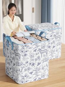 1 حقيبة تخزين قابلة للطي، بنمط الحيوانات والزهور، مزودة بسحاب ومقبض، حقيبة تخزين موسمية، حقيبة قابلة لإعادة الاستخدام، للتخزين البطانيات والقمصان والشورتات، بطانية صيفية مبردة